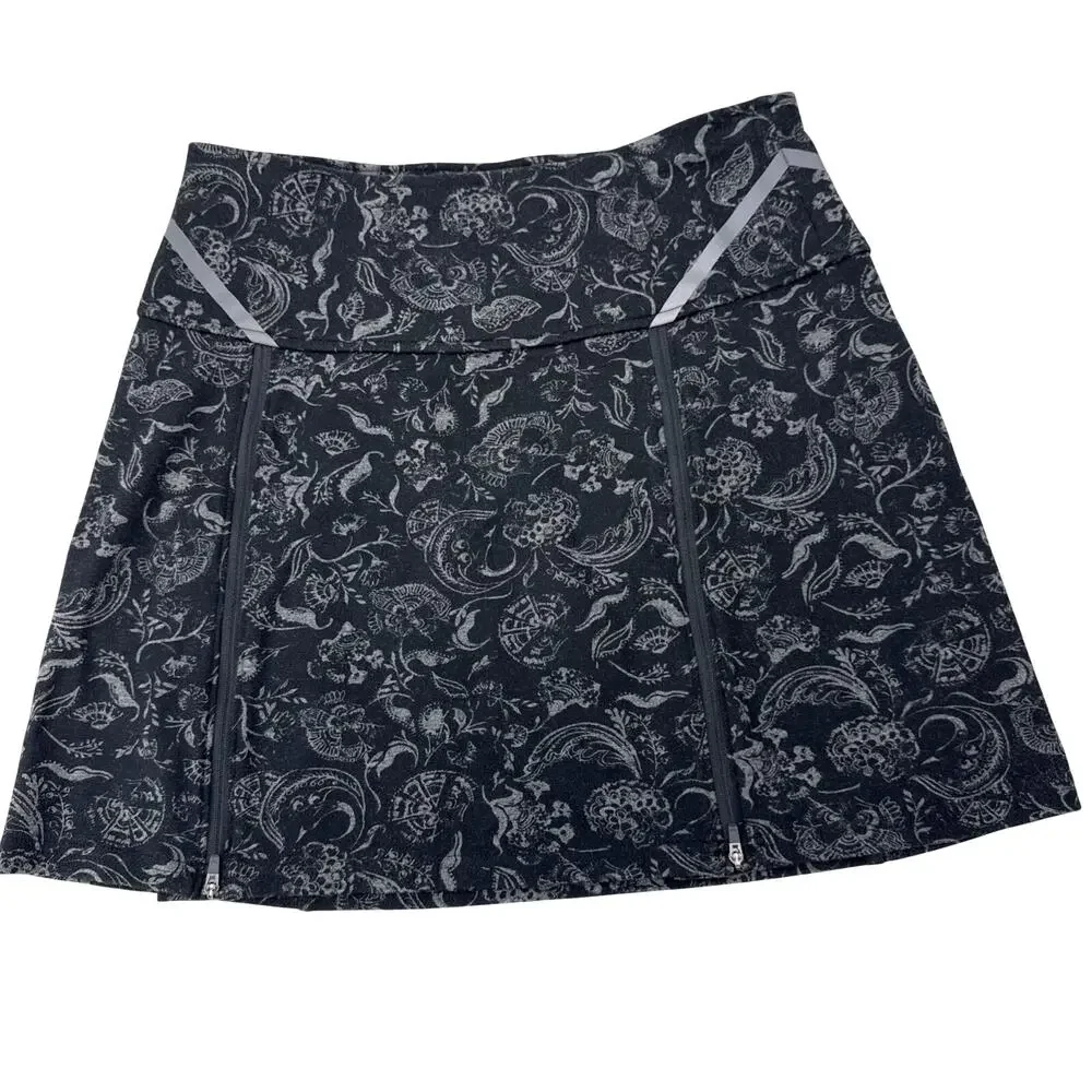 Title 9 Black Gray Floral Printed Skirt Zip Pleat Tennis Pickleball Skirt Sz‎ S